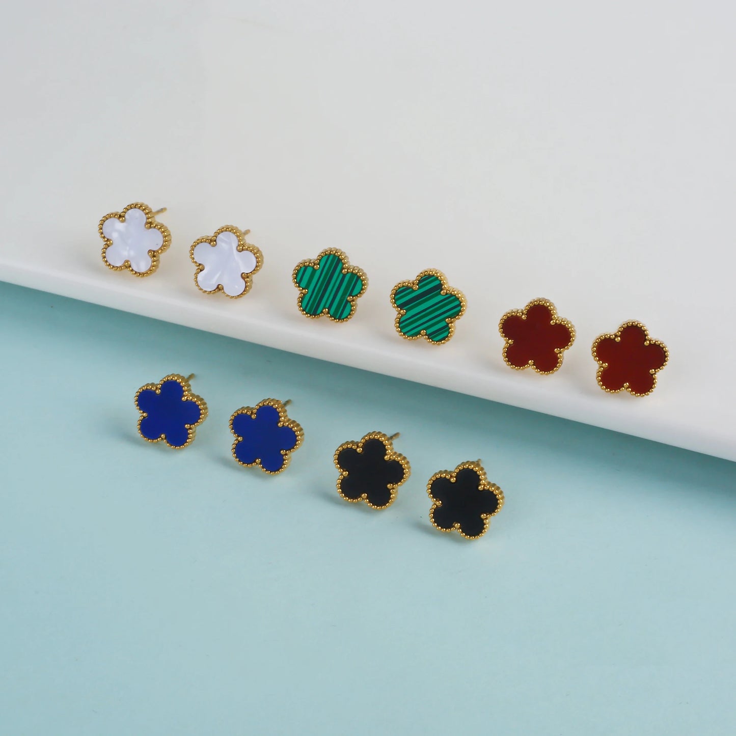 New Design Gold Plated Stainless Steel Plant Flower Earrings With Five Leaf Petals Women's Luxury Gifts Clover