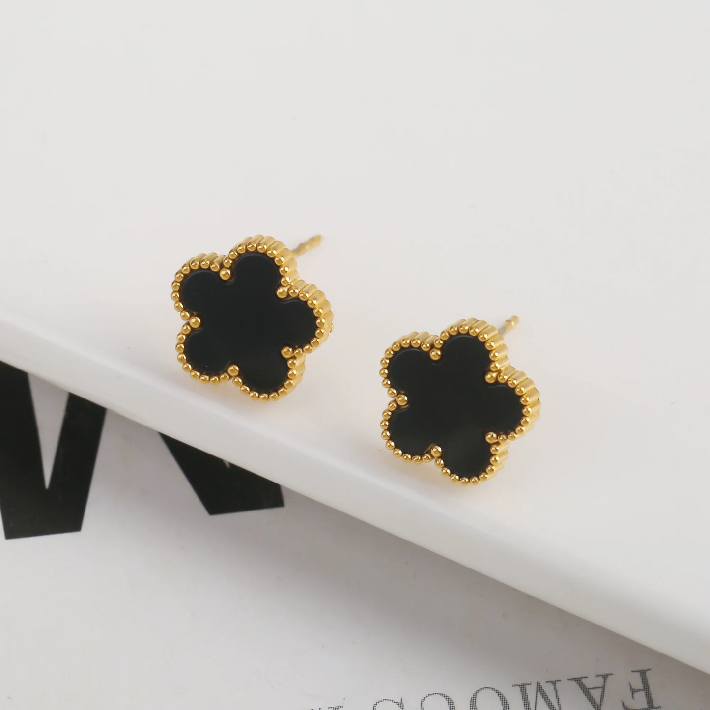 New Design Gold Plated Stainless Steel Plant Flower Earrings With Five Leaf Petals Women's Luxury Gifts Clover