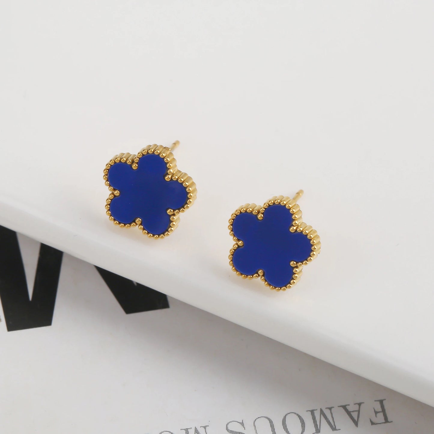 New Design Gold Plated Stainless Steel Plant Flower Earrings With Five Leaf Petals Women's Luxury Gifts Clover