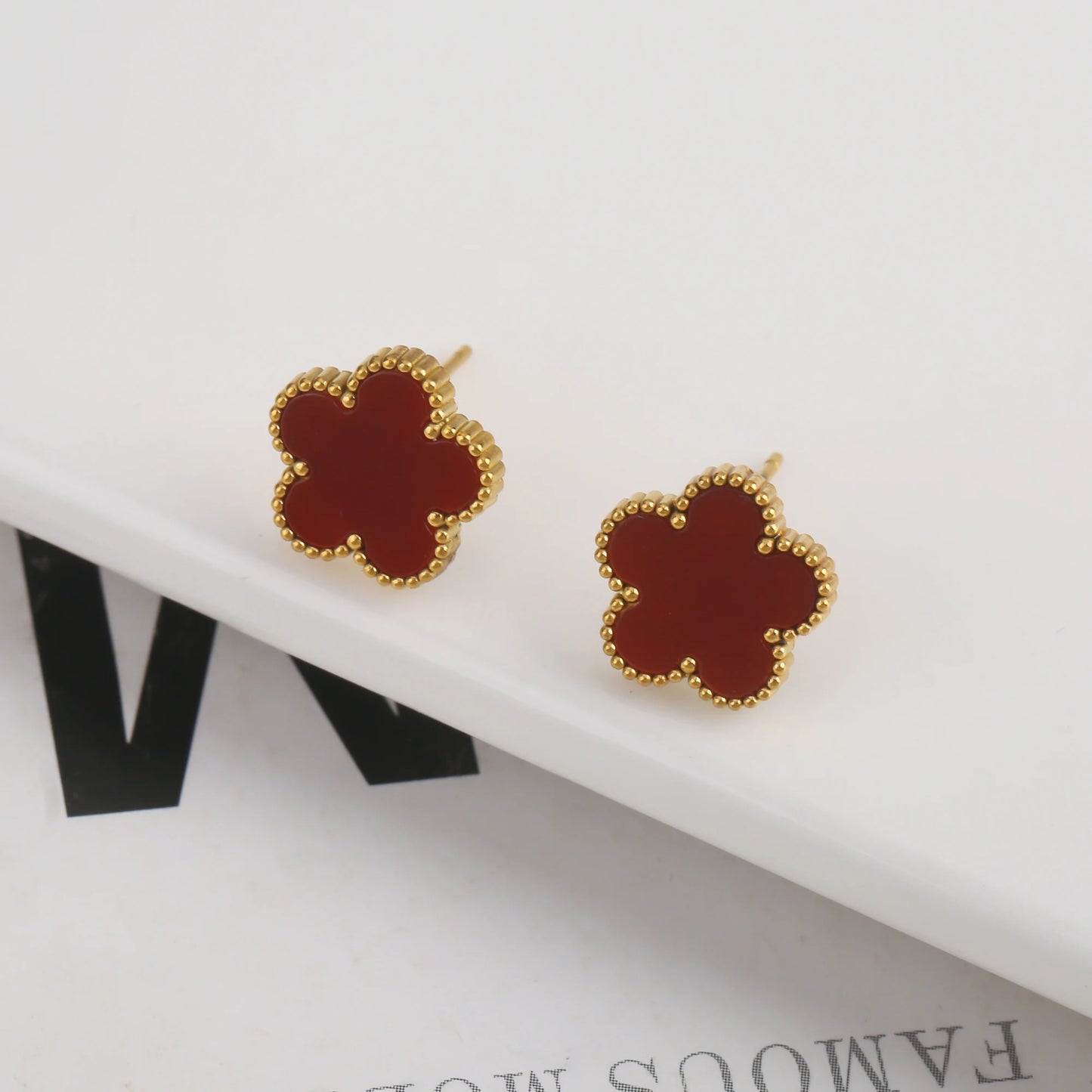 New Design Gold Plated Stainless Steel Plant Flower Earrings With Five Leaf Petals Women's Luxury Gifts Clover