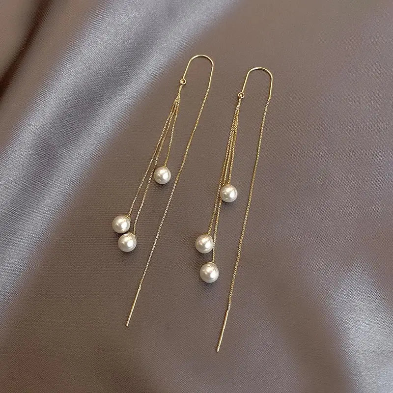 High end Long Tassel Pearl Earrings 2025 Design Gold Color Eardrop For Women and Girls New Western Style Jewelry accessories