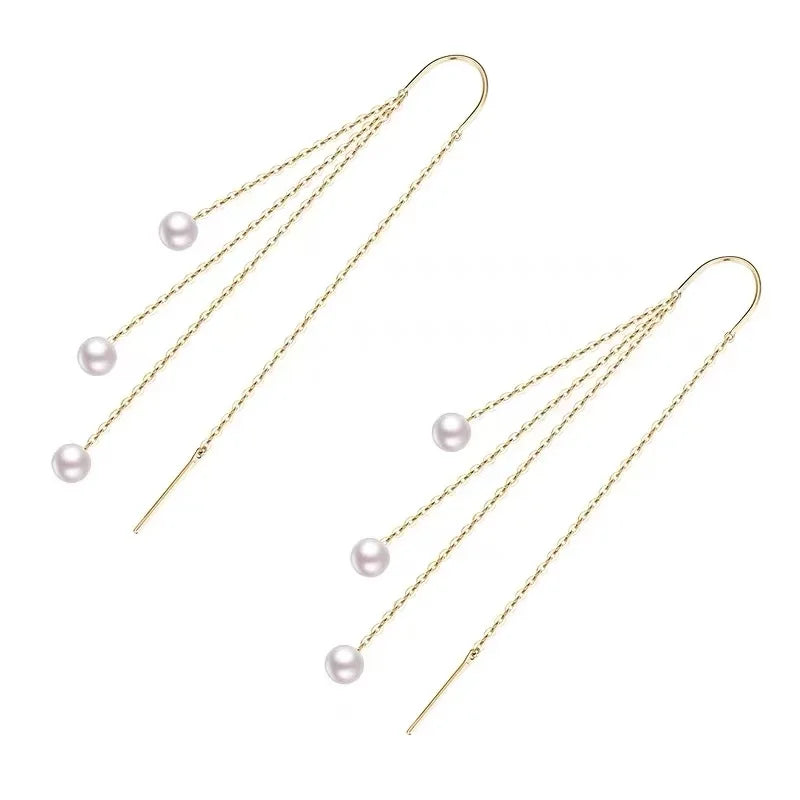 High end Long Tassel Pearl Earrings 2025 Design Gold Color Eardrop For Women and Girls New Western Style Jewelry accessories