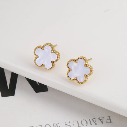 New Design Gold Plated Stainless Steel Plant Flower Earrings With Five Leaf Petals Women's Luxury Gifts Clover