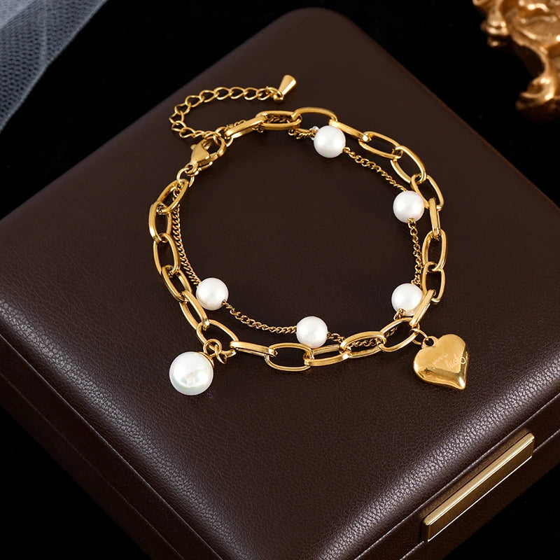 Elegant Baroque Pearl String Bracelet For Woman Luxury Zircon Bee Pendant Bracelet Fashion Girl's Sweet Jewelry