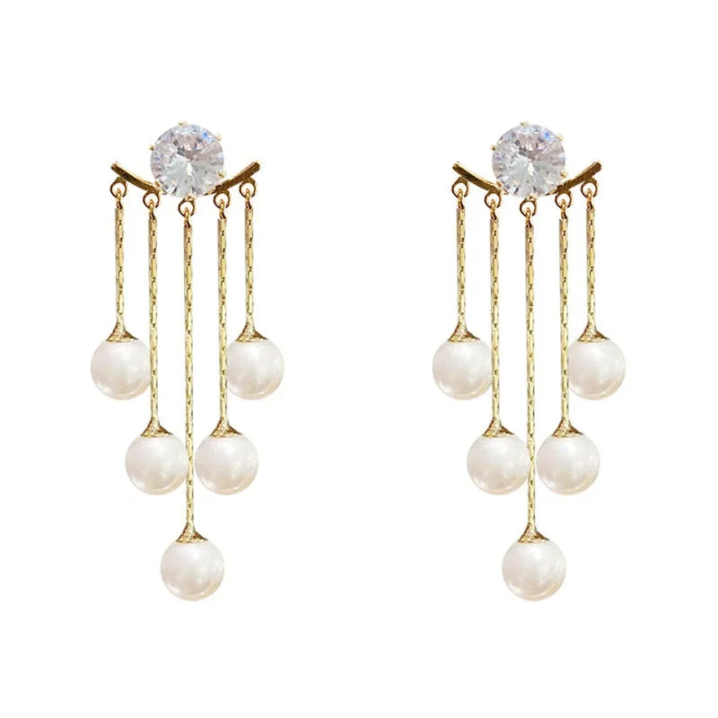 Beautiful Zircon Pearl Tassel Earrings Korean Style 2025 New Fashion Brincos Feminino Party Jewelry Gifts