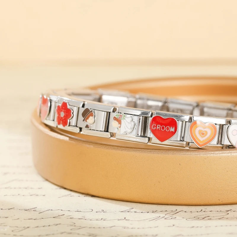 Romantic Colour Heart Star Flower Tai Chi Italian Charm Links Fit 9mm  Stainless Steel Bracelet Jewelry DIY Making