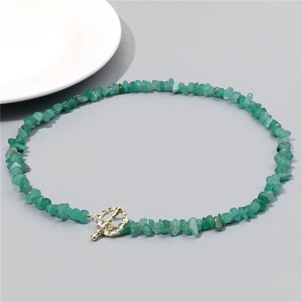 Natural Blue Stone Choker Necklace Irregular Healing Gravel Aquamarines Crystal Quartz Chip Beads Necklace For Women Jewelry