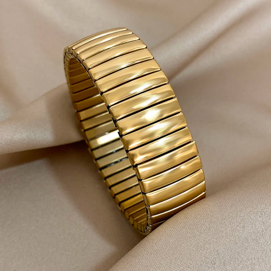 Simple Elastic Stainless Steel Bangles for Women Vintage Classic Heart Star Inlaid Rhinestone Waterproof Bracelet Bangle