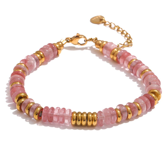 Colorful Natural Stone Beads Chain Handmade Bracelet Bangle Waterproof Bohemia Stainless Steel Y2K Trendy Jewelry Gift