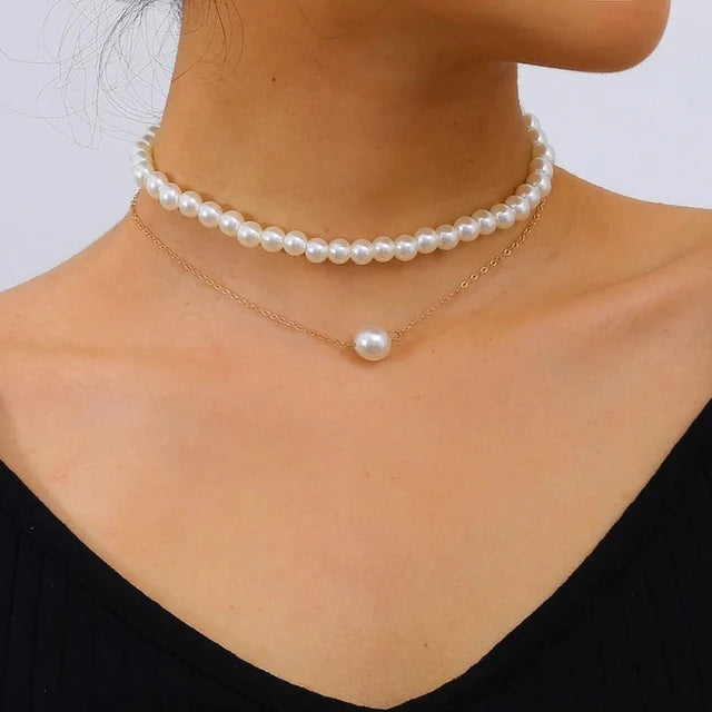 2025 Trend Elegant Jewelry Wedding Big Pearl Necklace For Women Fashion Imitation Pearl Green Rose Color Stone Choker Necklace