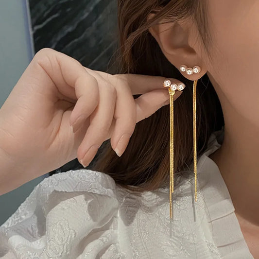 Beautiful Zircon Pearl Tassel Earrings Korean Style 2025 New Fashion Brincos Feminino Party Jewelry Gifts