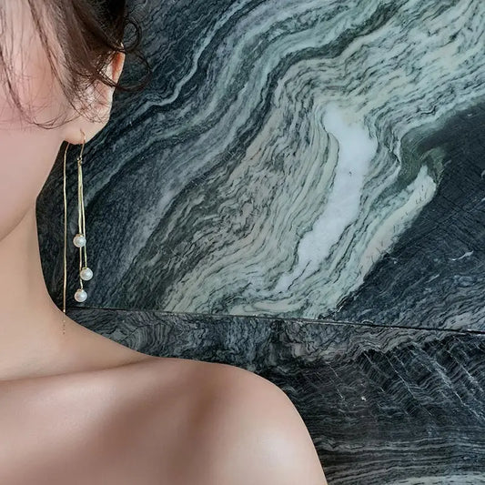 High end Long Tassel Pearl Earrings 2025 Design Gold Color Eardrop For Women and Girls New Western Style Jewelry accessories