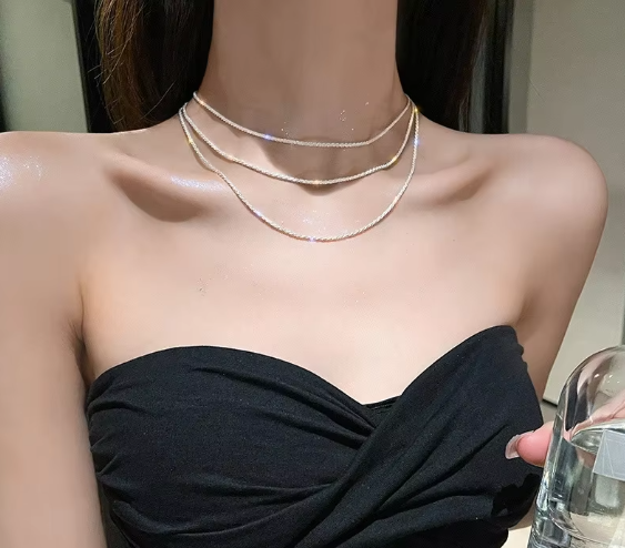 Silver Color Sparkling Necklace For Women Trendy Clavicle Chain Choker Girls Korean Wedding Party Jewelry Accessories