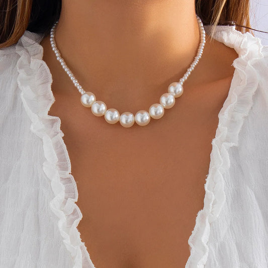 Trend Elegant Jewelry Wedding Big Pearl Necklace For Women Fashion Imitation Pearl Green Rose Color Stone Choker Necklace