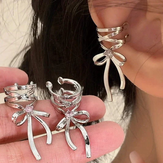 Pink Butterfly Ear Cuff Earrings For Women Girls Fashion Bowknot No Piercing Clips Earring Fake Piercing Ballet Clip On Jewelry